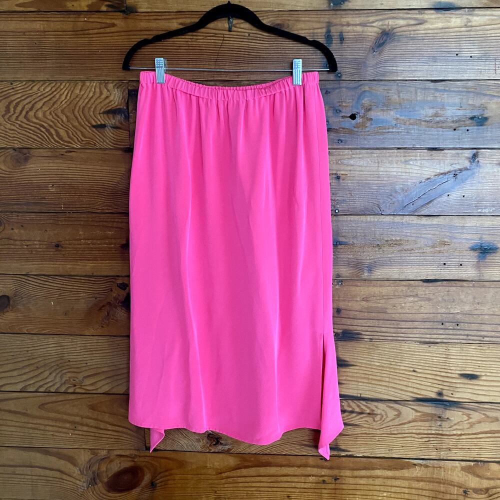 100% Silk Hot Pink Midi Skirt Size Large